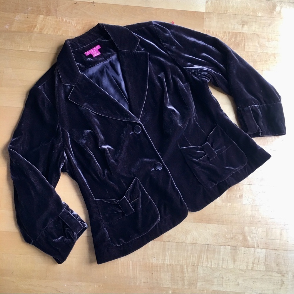 Sunny Leigh Velour Two Button, Three Quarter Sleeve Blazer, Brown, Size 18W